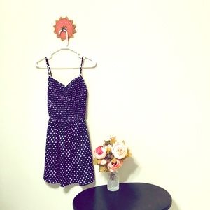 Navy blue and white polka dot dress